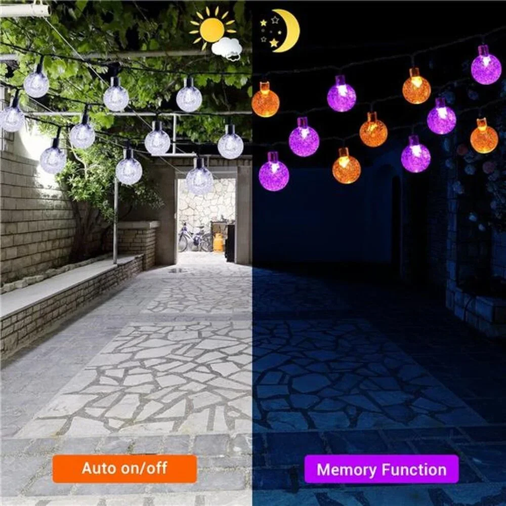 Orange Purple Solar Halloween Lights 72FT 100 LED Halloween Globe Lights 8 Modes